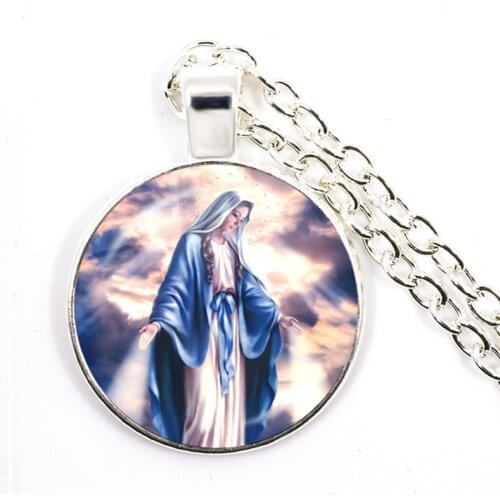 Virgin Mary Jesus Christian Catholicism Necklaces Jewelry Religious Art Glass Dome Pendant Necklace Gift