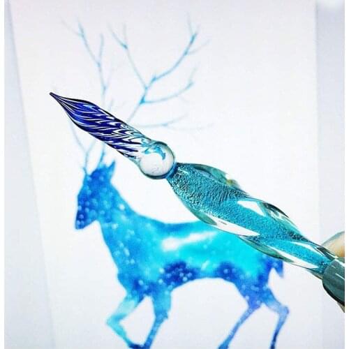 7pcs 1Set Luminous Crystal Glass Dip Pen Signature Pen Fountain Pens Business Offices School Stationery Starry Sky Pen ガラスペン