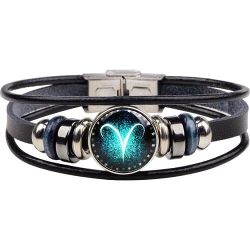 Hand-woven neutral bracelets and other jewelry on the fashionable glass 12 constellation reflect in the dark multi-layer womens