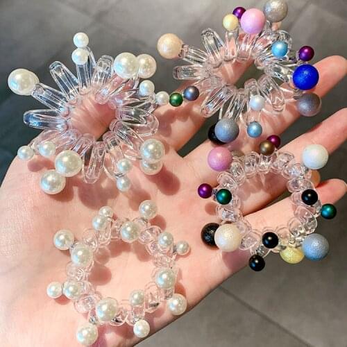 2Pcs/Set Telephone Wire Line Hair Tie Colorful Ball Spiral Shape Clear Color Rubber Eastic Hair Band Women Hair Accessories