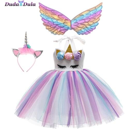 Christmas Unicorn Dress Sequins Girls Ballet Dance Ball Princess Tutu Dress Birthday Party Gift Halloween Cosplay Costume Wings