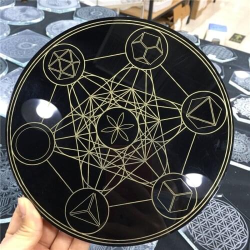 19-20CM Natural Crystal Reiki Ball Seven Star Matrix Round Plate and Divination Compass Coaster Home Decor