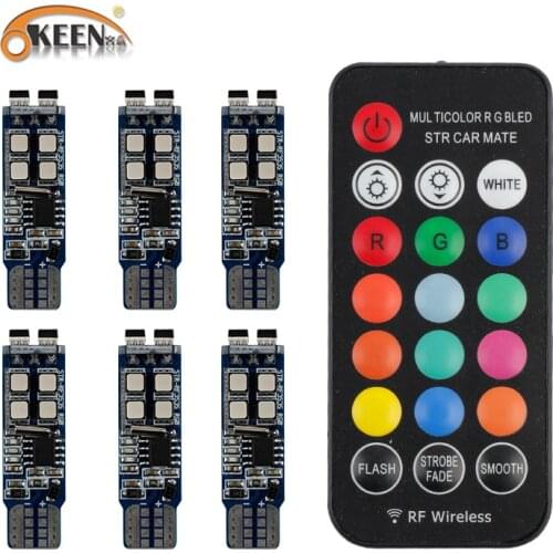 OKEEN T10 W5W led RF Control RGB Led Car trun signal Lights for cars interior light 5050LED 10SMD T10(W5W/194) bulbs 12V canbus