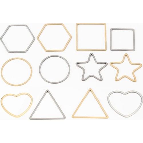 Dull Silver Gold Star/Triangle/Square/Heart Hollow Connectors Stainless Steel Charms for Jewelry Making DIY Findings