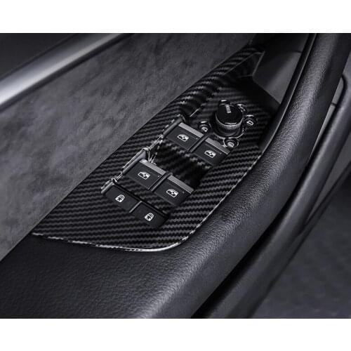 Lapetus Inner Door Armrest Window Lift Button Panel Cover Trim Fit For Audi A6 C8 2019 2020 ABS Carbon Fiber Look