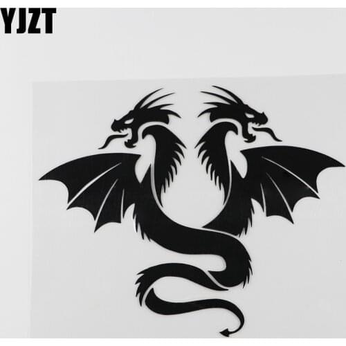 YJZT 17.8CMX14.6CM Dragon Wings Fantasy Mystical 2 Head Decal Vinyl Car Sticker Black /Silver 13C-0181