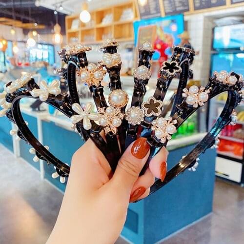 New Fashion Hot Sale Pearls Elegant Hairbands Jewelry Hairpin Women Sports Hair Band Accessories Double Layer Bang Headband