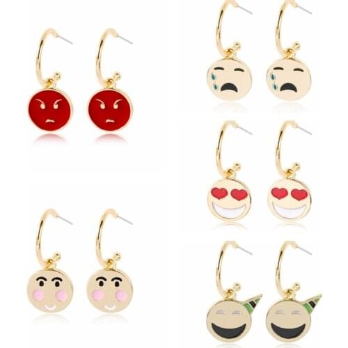 Aide Gold Plating Earring for Women 2021 Trend Cute Face Round Pendientes Plata Plating Drop Earing Girl Jewelry Brincos