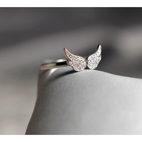 925 rings Stylish Sweet Zircon Wing Shape Ring S925 Sterling Silver Ring for Women