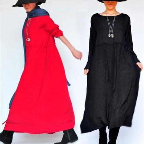 2020new dress original design loose literary temperament cotton and linen dress Ladys dress Long Gowns 16359-21