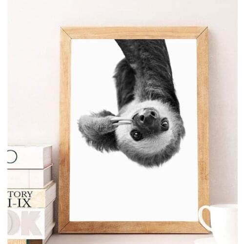 Sloth Animal Canvas Painting Modern Black And White Cute Kids Room Decoration Posters Hd Print Wall Art Picture For Living Room