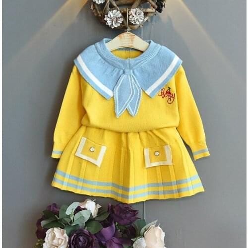 2020 Christmas Winter New Girls Suit Knitted Western Style Small Fragrance College Baby Sweater Dress Baby Kids Two-Piece Suit