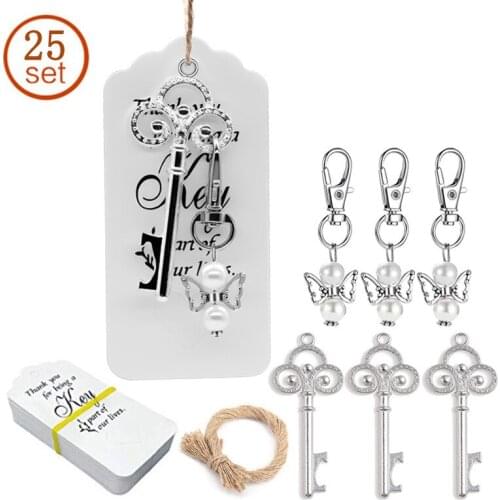 25pcs/set Vintage Angel Pendant Metal Keychain Bottle Opener Antique Gifts for Wedding Party Favors