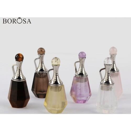 3Pcs Silver Plated Tigers Eye Miniature Perfume Bottle Pendant Diffuser White Quartz Essential Oil Charm for Necklace WX1224