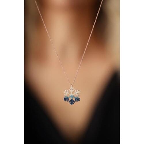 925 Sterling Silver Necklace Jewelry Silver Snowflake Model Gradient Stone Silver Necklace fashion women girl wedding gift