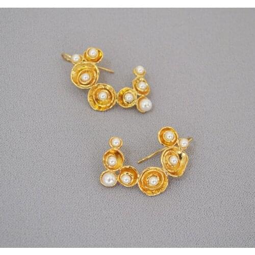 Irregular Large Pendant Earrings For Women Gold Color Brass Baroque Trend Unique Design Retro New Hanging Earrings Pearl Jewelry