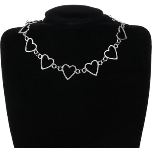 Indie Goth Metal Hollow Connection Heart Neck Chains Choker Necklaces for Women Egirl Cosplay Aesthetic Accessories Jewelry