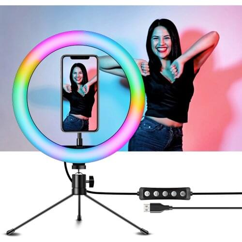 Colorful RGB LED Ring Light 10 inch Mobile Phone Light Stand Kit for Live Video Studio Broadcast Photo