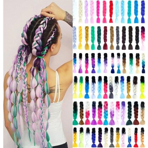 DIANQI synthetic braided hair piece 100g / piece 24inch fiber braided hair jumbo big braid color artificial hair extension