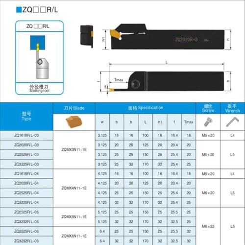 ZQ1616R-4 ZQ2020R-4 ZQ2525-4 Grooving Cutter Bar Turning Lathe Tool Holder Slotting CNC Tools