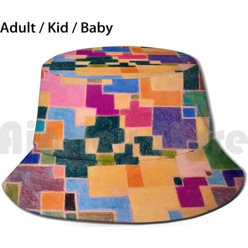 Geometric Color Harmony. Sun Hat Foldable UV Protection Geometric Color Colorful Harmony Red Blue Happiness Yellow Pink