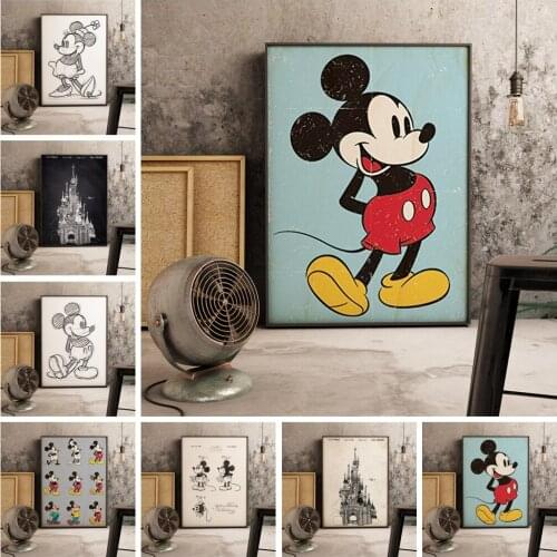 Mickey Mouse Disney Canvas Painting Animated Character Poster And Cuadros Wall Art Picture For Baby Room Home Decor