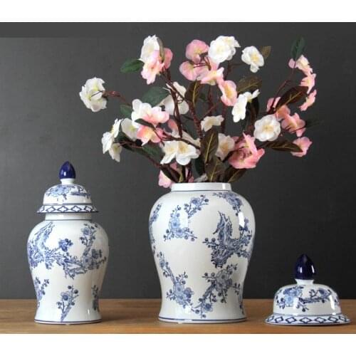 Jingdezhen Ceramic pot Blue And White Porcelain Vase temple Jar Six Side Square New Chinese Living Room Flower porcelain jar