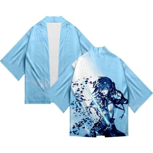 Japanese Anime 3d Print Kimono Shirt Sword Art Online SAO Costume Men Seven Point Sleeve Tops Cardigan Jacket Streetwear Clothes