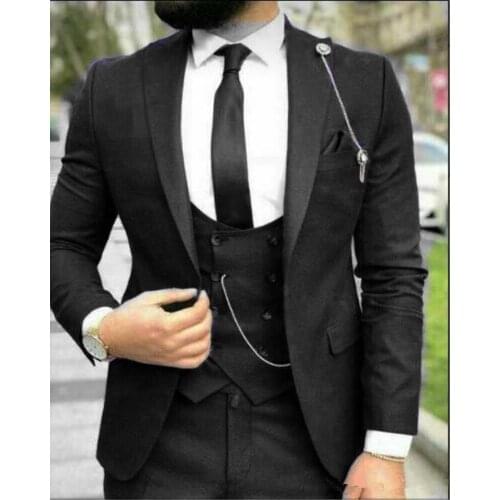 Handsome Groomsmen Peak Lapel Groom Tuxedos Mens Wedding Dress Man Jacket Blazer Prom Dinner (Jacket+Pants+Tie+Vest) A296