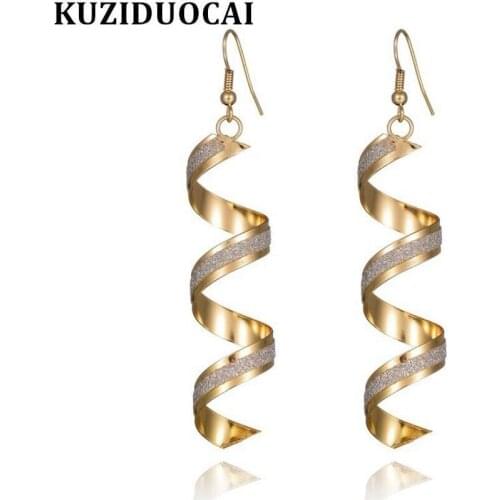Kuziduocai 2018 New Fashion Fine Jewelry Hiphop Rock Style 3 Colors Metal Scrub Matte Spiral Stud Earrings For Women Gift E-1118
