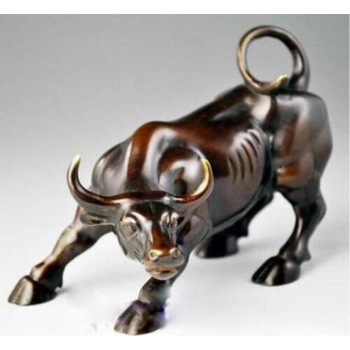 Copper Statue Copper Brass CHINESE crafts decoration Big Wall Street Bronze Fierce Bull OX Statue 8inch