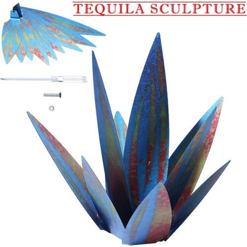 Metal Blue Tequila Sculpture Decor Agave Leaves Plant Garden Decoration Statue For Home Garden Yard Pond Decoration
