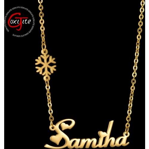 Goxijite Trendy Personalized Name Necklace With Snowflake For Women Custom Stainless Steel Letter Choker Necklaces Lovely Gift
