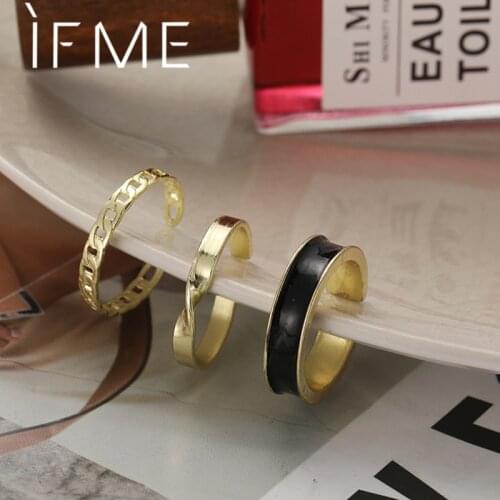 Trendy Funky 3pcs/set Adjustable Chain Open Rings for Women Lady Girl Black Gold Color Metal Index Finger Ring Set Jewelry New