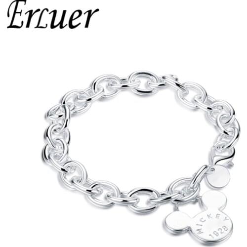 Fashion Cute Mickey Shape Pendant Charm Link Chain Letter Engrave Children Bracelet European Trendy Women Girls Jewelry