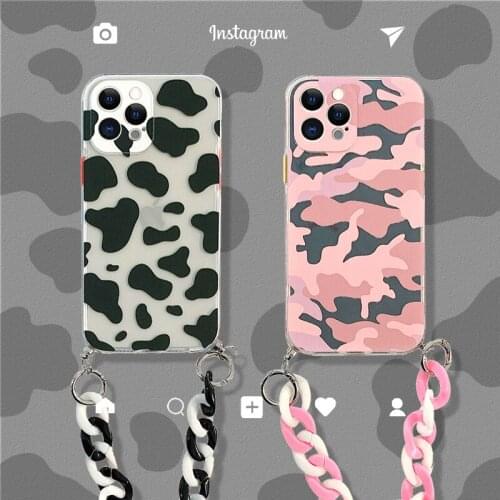Cow pattern for iPhone 12 12promax 11Pro 11promax 7 8 7plus x xs xr xsmax soft phone case with Chain