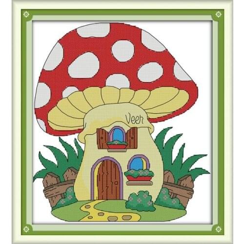 Mushroom house cross stitch kit animal18ct 14ct 11ct count print stitching embroidery DIY handmade needlework plus