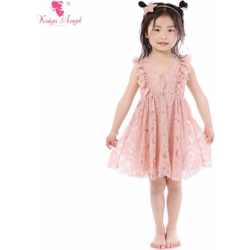 Kaiya Angel New Baby Girl Dress Summer Cute Lovely Style Lace Ruched Pink Toddles Sleeveless V-Neck 5pcs/lot Factory Wholesale