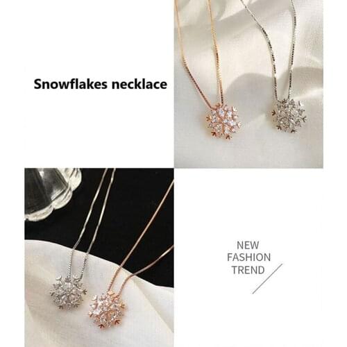 1PCS Flash Cubic Zircon Snowflake Pendant Necklace Fashion Clavicle Chain Rose Gold Silver Color Necklace For Women