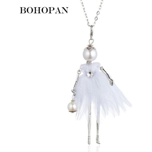 Pearl Doll Necklaces For Women Irregular Flower Dress Round Pearl Handbag Necklace Girls Pendant Jewelry colgantes mujer moda