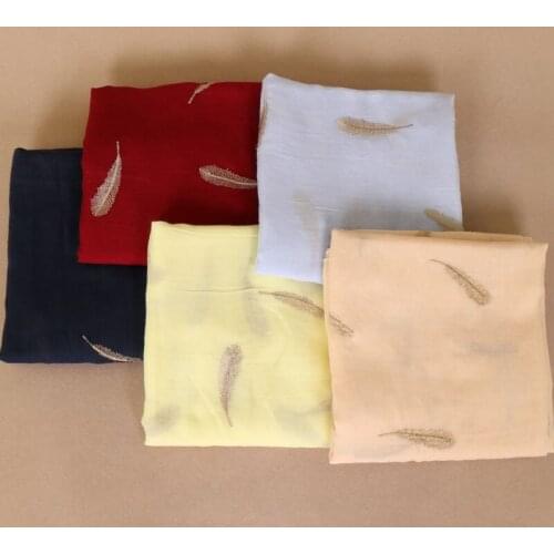 2017 plain cotton shawls embroidery feather scarf summer muslim glitter hijab wraps long muffler viscose scarves/scarf 180*90cm