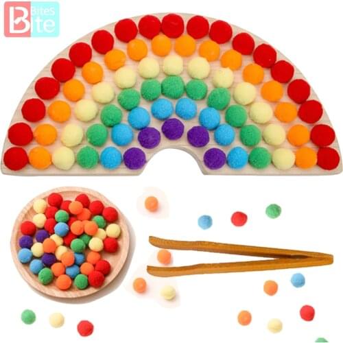 Montessori Rainbow Board Toys Baby Wooden Educational Toys Color Sorting Sensory Nordic Wood Toys Clip Beads Games Gift For Kids