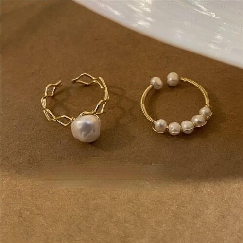 French Retro Fresh Water Pearl Knitting Open Ring Elegant Womens Index Finger Ring Dinner Party Jewelry Accessories