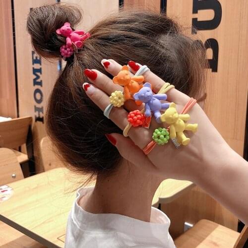 100pcs/lot DIY Simple Multi Resin Scrub Little Bear Hair Band Round Ball Girls Rubber Band Hair Styling Tools Accessories HA1318