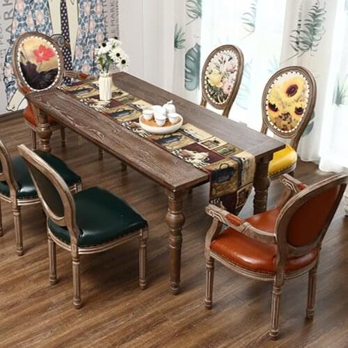 RmDining chair American style casual European restaurant hotel solid wood backrest chair retro old fabric armchair