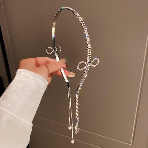 Shining Full Rhinestone Hairbands for Women Hair Clip Long Tassel Crystal Hair Accessories Wedding Banquet Jewelry
