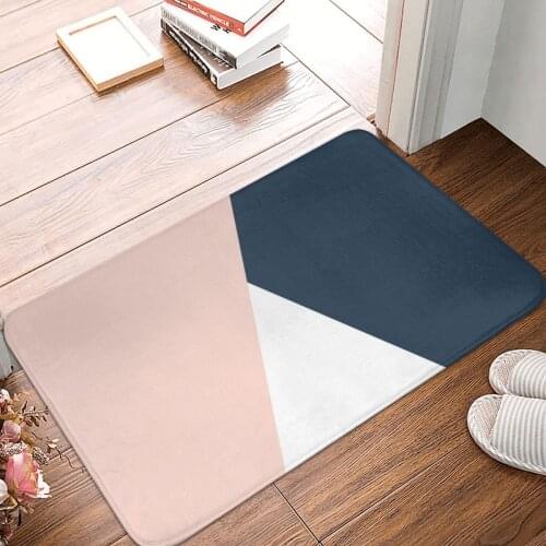 Modern Geometric Blush Pink Navy Blue Doormat Carpet Mat Polyester Non-Slip Floor Decor Bath Bathroom Kitchen Living Room 40x60