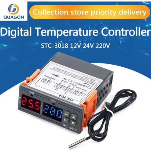 STC-3018 12V 24V 220V Digital Temperature Controller C/F Thermostat Relay 10A Heating/Cooling Thermoregulator Dual LED Display