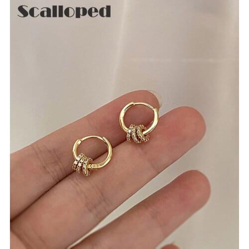 SCALLOPED Vintage Gold Small Circle Dangle Earrings 2020 New Trendy Minimalist Luxurious Zircon Women Jewelry Dropshipping
