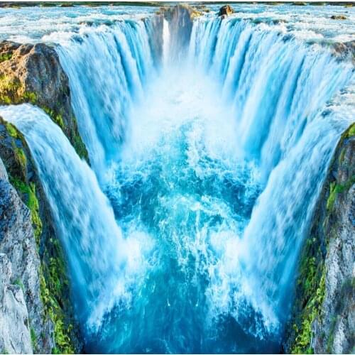 Beibehang Custom Floor HD Waterfall Bridge Bathroom Walkway Cliff Suspended Island 3D Floor Decoration Painting papel de parede